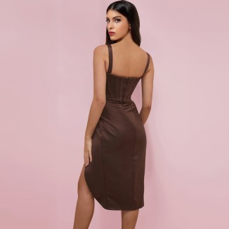 Strappy Sleeveless Frill Midi Bodycon Dress FP21509