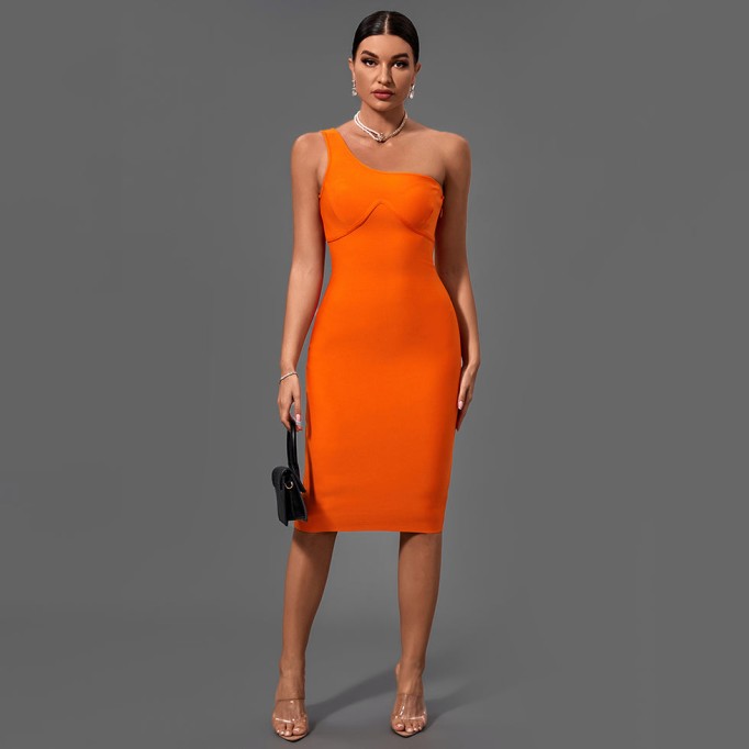 One Shoulder Sleeveless Asymmetrical Midi Bandage Dress