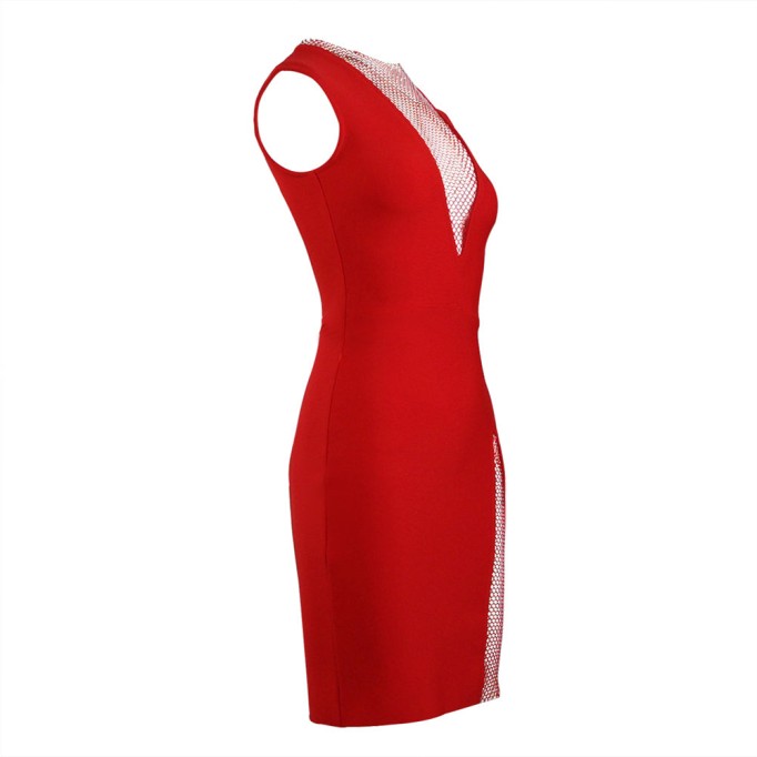 Round Neck Sleeveless Rhinestone Mini Bandage Dress