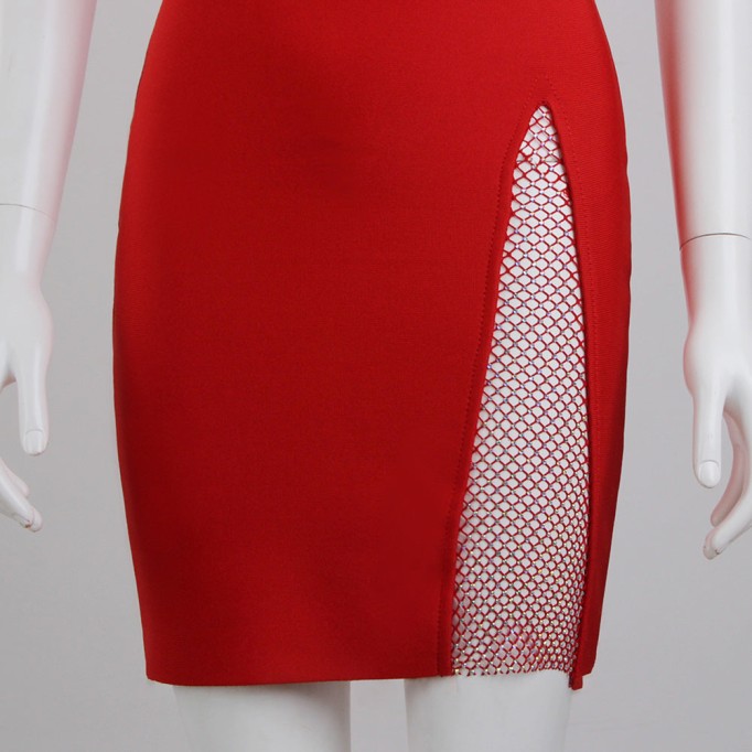 Round Neck Sleeveless Rhinestone Mini Bandage Dress