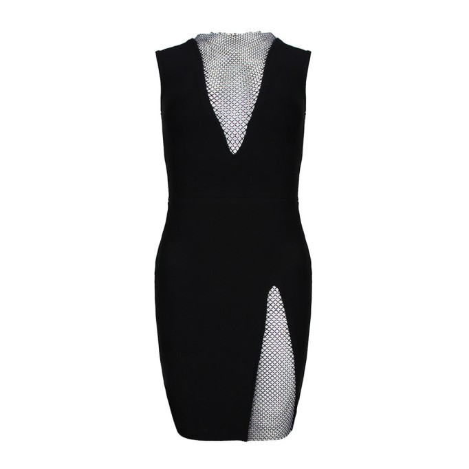 Round Neck Sleeveless Rhinestone Mini Bandage Dress