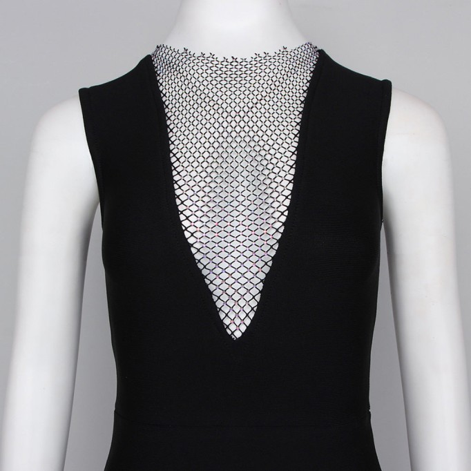 Round Neck Sleeveless Rhinestone Mini Bandage Dress