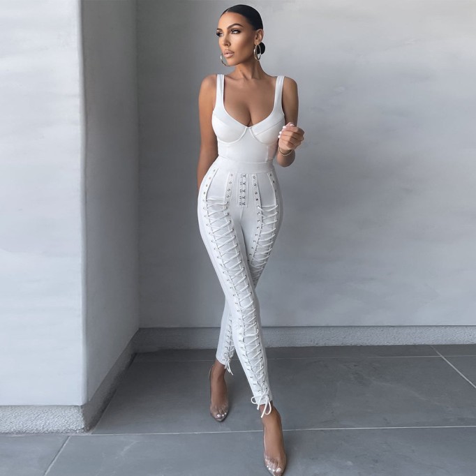 Strappy Sleeveless Tie Bandage Set (Bodysuit&Pants)