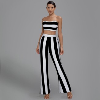 Strapless Sleeveless Striped Bandage Set