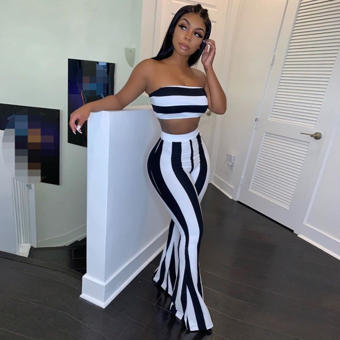 Strapless Sleeveless Striped Bandage Set