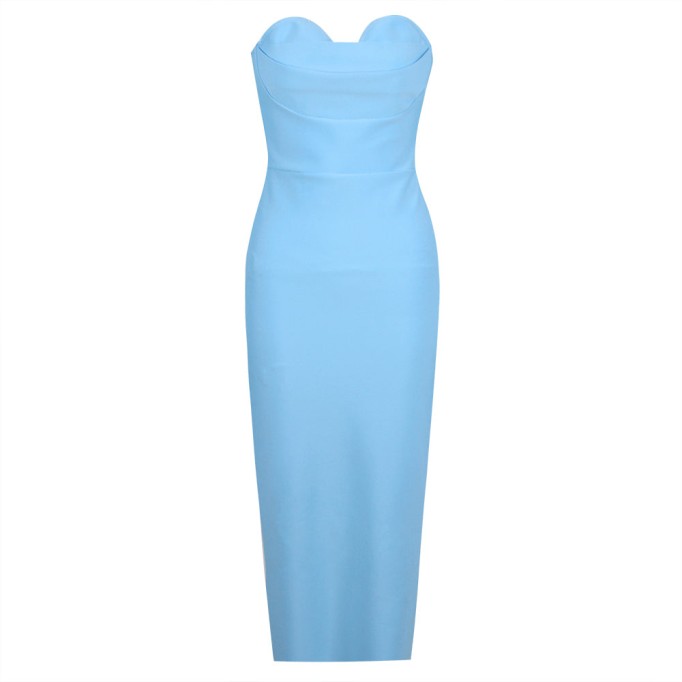 Strapless Sleeveless Plain Midi Bandage Dress