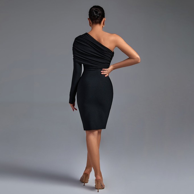 One Shoulder Asymmetrical Midi Bandage Dress