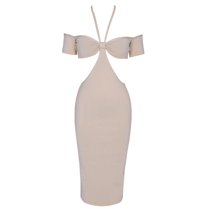 Halter Short Sleeve Cut Out Midi Bandage Dress