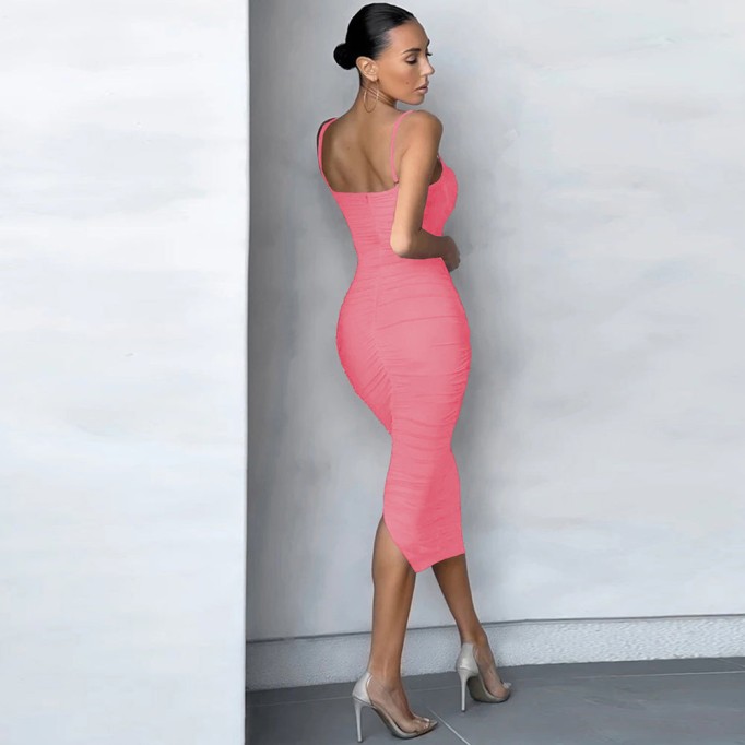 Strappy Sleeveless Wrinkled Midi Bandage Dress PP21828