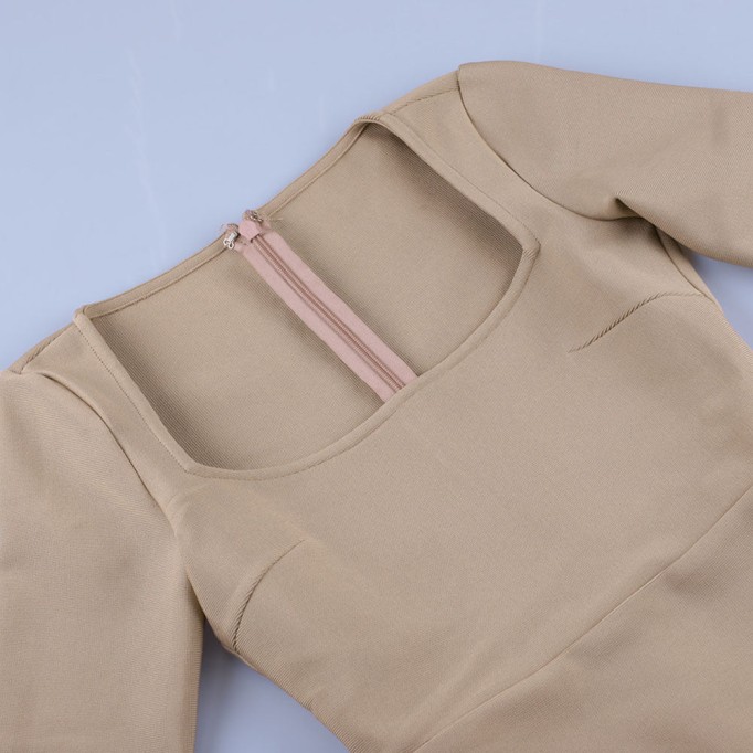 Square Collar Long Sleeve Plain Midi Bandage Dress