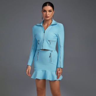 V Neck Long Sleeve Frill Bandage Set