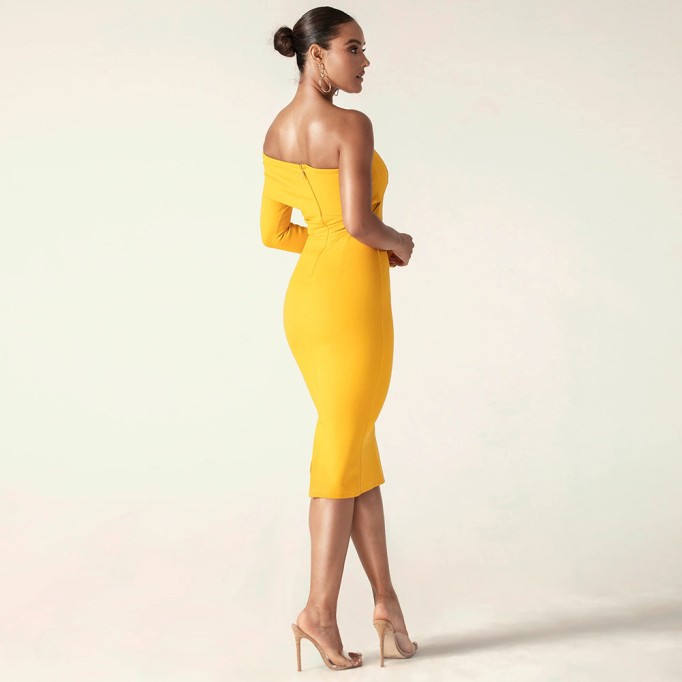 Off Shoulder One Sleeve Midi Bandage Dress PK21122801