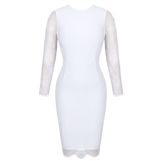 Round Neck Long Sleeve Lace Midi Bandage Dress