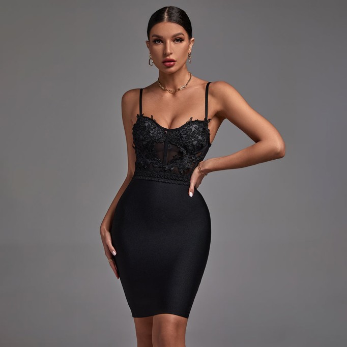 Strappy Sleeveless Lace Mini Bandage Dress