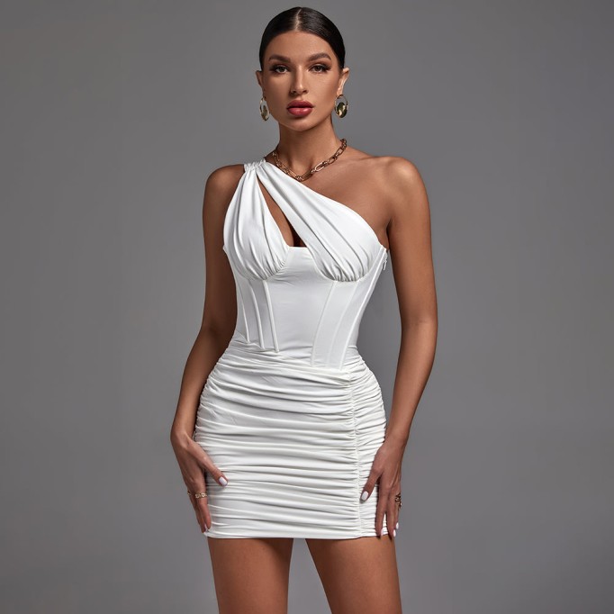 One Shoulder Sleeveless Cut Out Mini Bodycon Dress