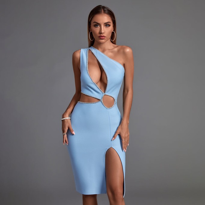 One Shoulder Sleeveless Cut Out Midi Bandage Dress