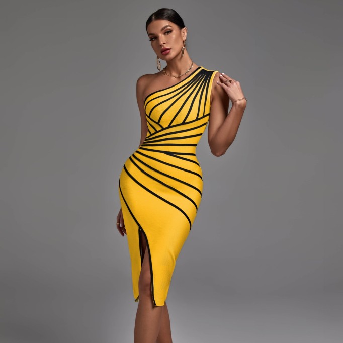 Sleeveless Striped Midi Bandage Dress