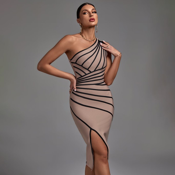 Sleeveless Striped Midi Bandage Dress