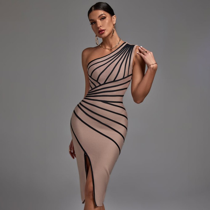 Sleeveless Striped Midi Bandage Dress