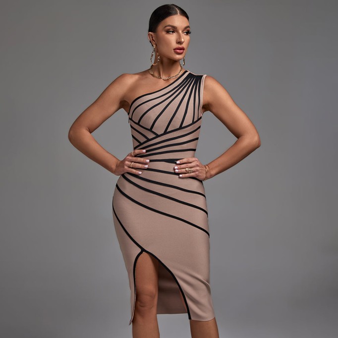 Sleeveless Striped Midi Bandage Dress