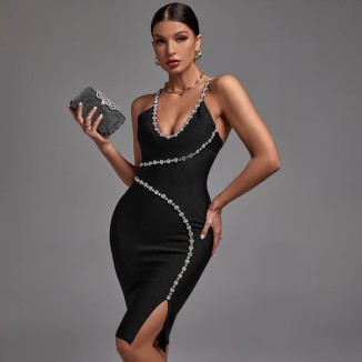 Strappy Sleeveless Manual Seam Dril Bandage Dress