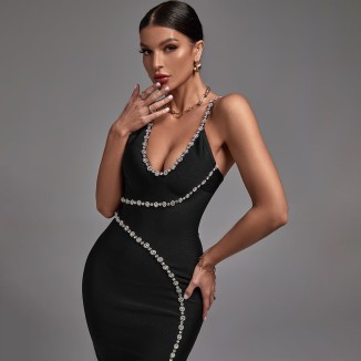 Strappy Sleeveless Manual Seam Dril Bandage Dress