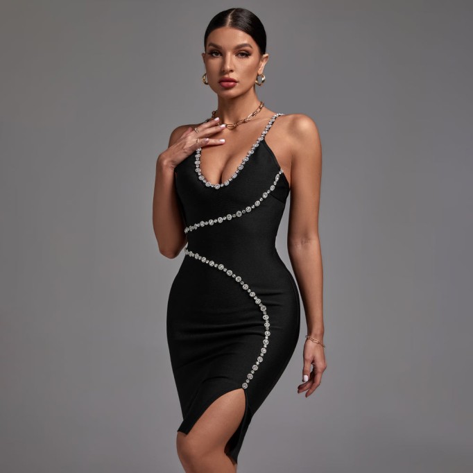 Strappy Sleeveless Manual Seam Dril Bandage Dress