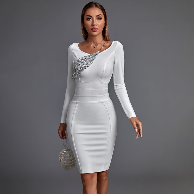 Long Sleeve Sequined Midi Bandage Dress