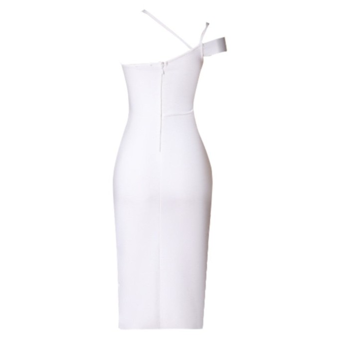 White Strappy Short Sleeve Midi Asymmetrical Bandage Dress PZL2995