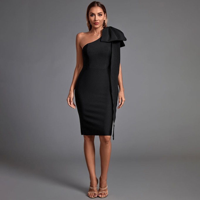 Bowknot Asymmetrical Sleeveless Bandage Dress