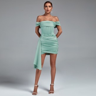 Off Shoulder Draped Fril Mini Dress