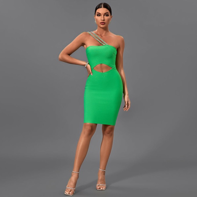 One Shoulder Cut Out Midi Bandage Dress