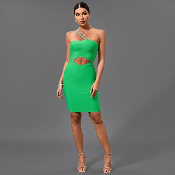 One Shoulder Cut Out Midi Bandage Dress