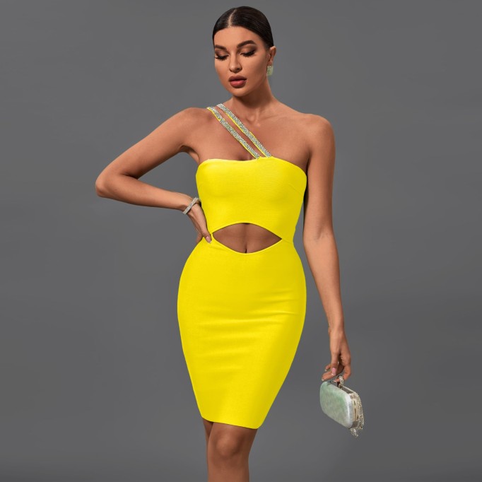 One Shoulder Cut Out Midi Bandage Dress