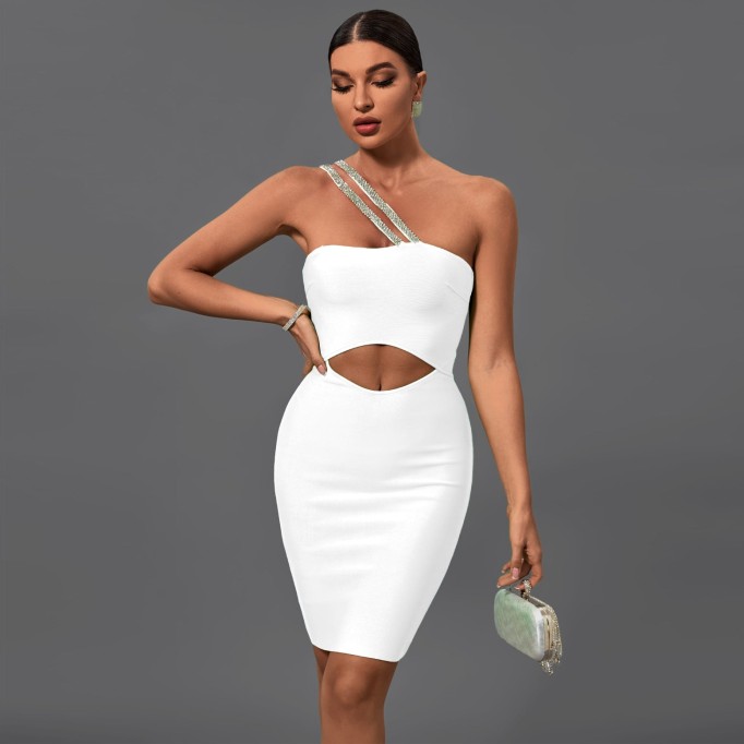 One Shoulder Cut Out Midi Bandage Dress