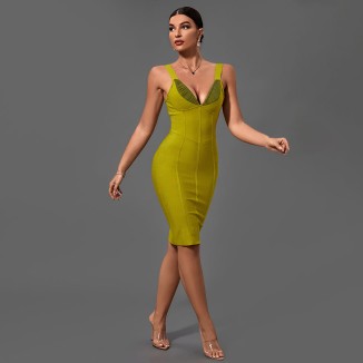 Mustard Strappy Midi Bandage Dress