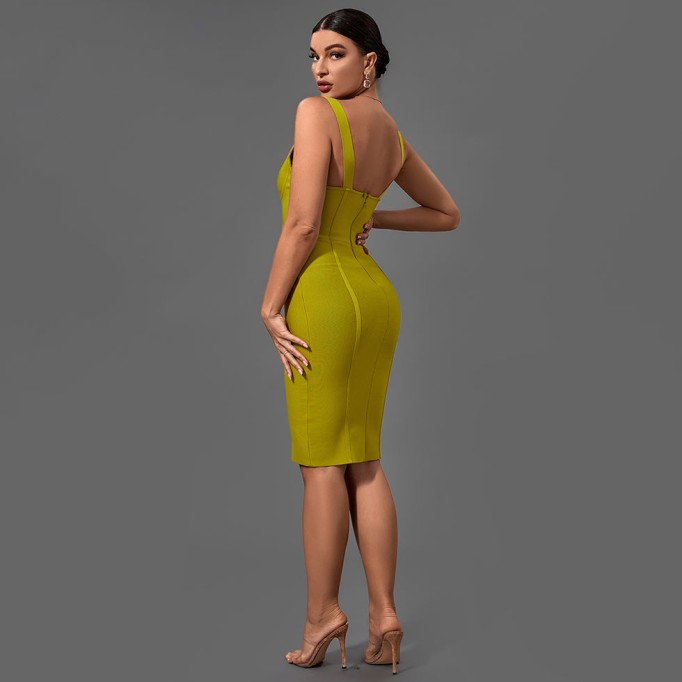 Mustard Strappy Midi Bandage Dress