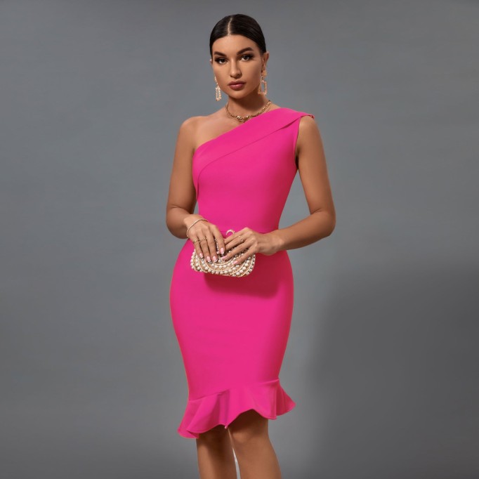 One Shoulder Fishtail Bandage Dress