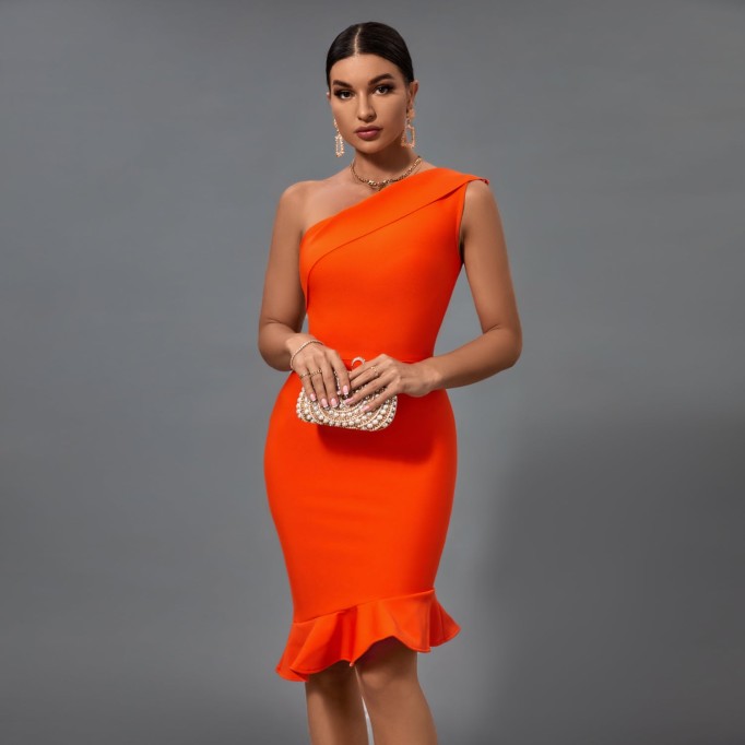 One Shoulder Fishtail Bandage Dress