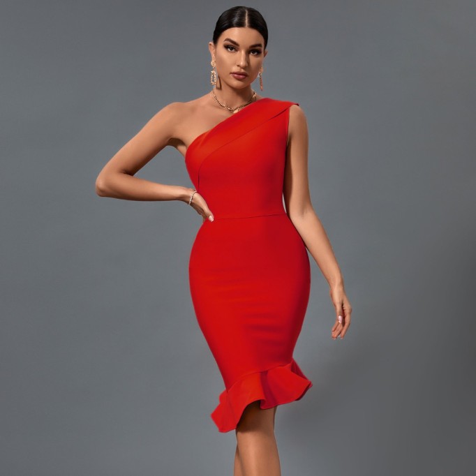 One Shoulder Fishtail Bandage Dress