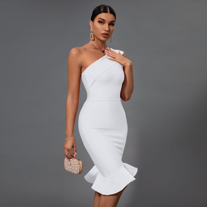 One Shoulder Fishtail Bandage Dress