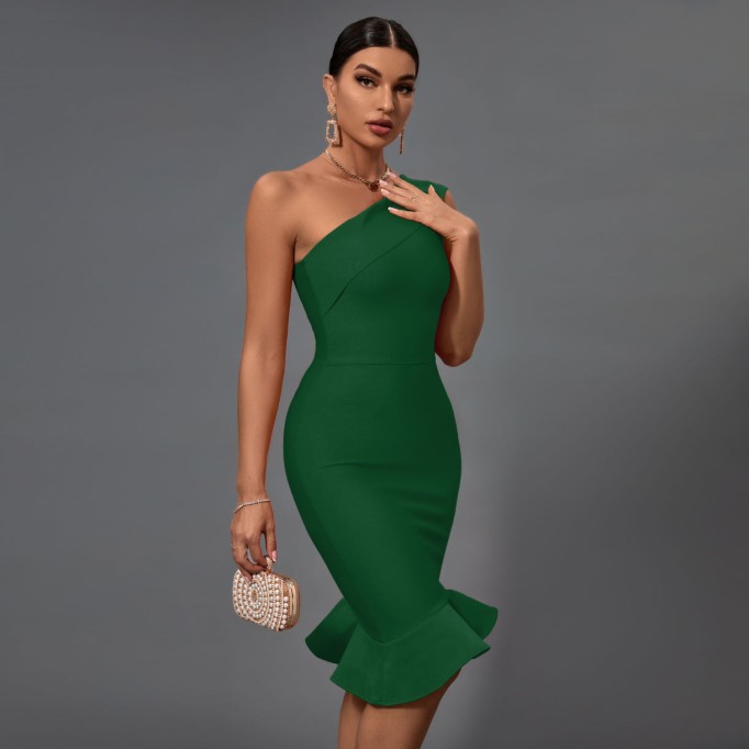 One Shoulder Fishtail Bandage Dress