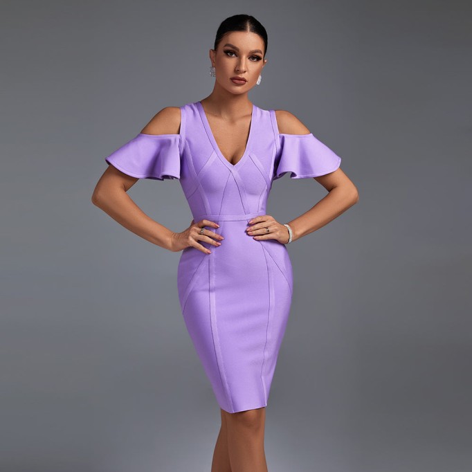 V Neck Short Sleeve Midi Striped Bandage Dress