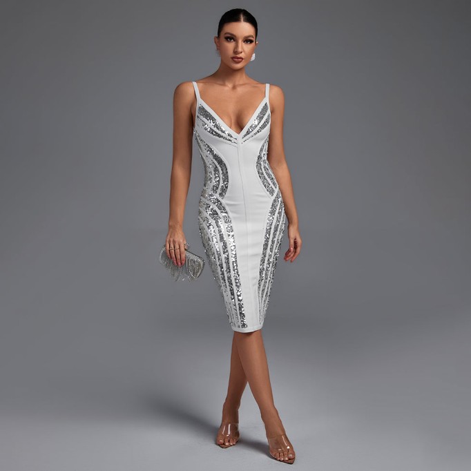 Strappy Striped Sequins Bandage Dress