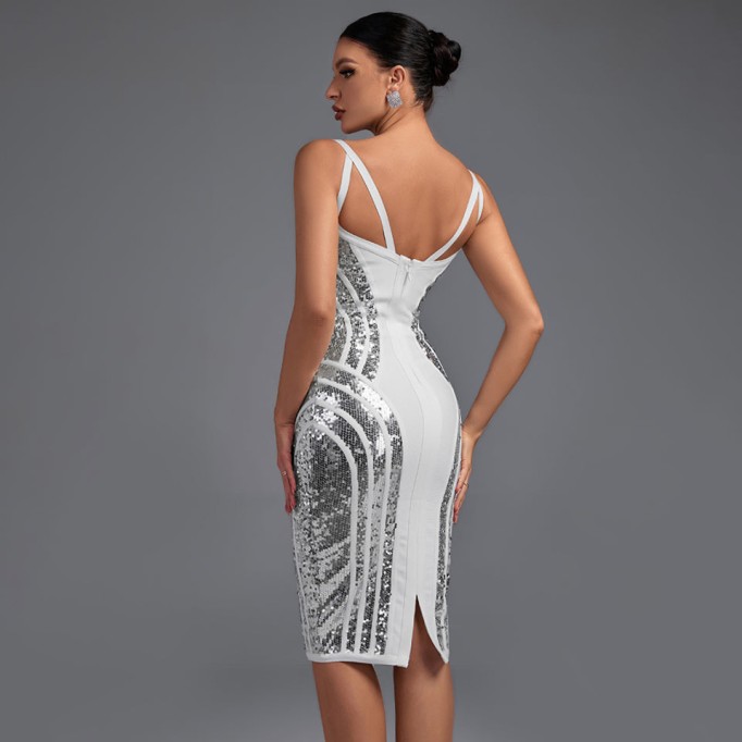 Strappy Striped Sequins Bandage Dress