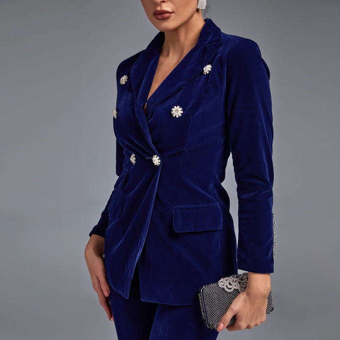 Velvet Fall&Winter Crystal Buckle Suit