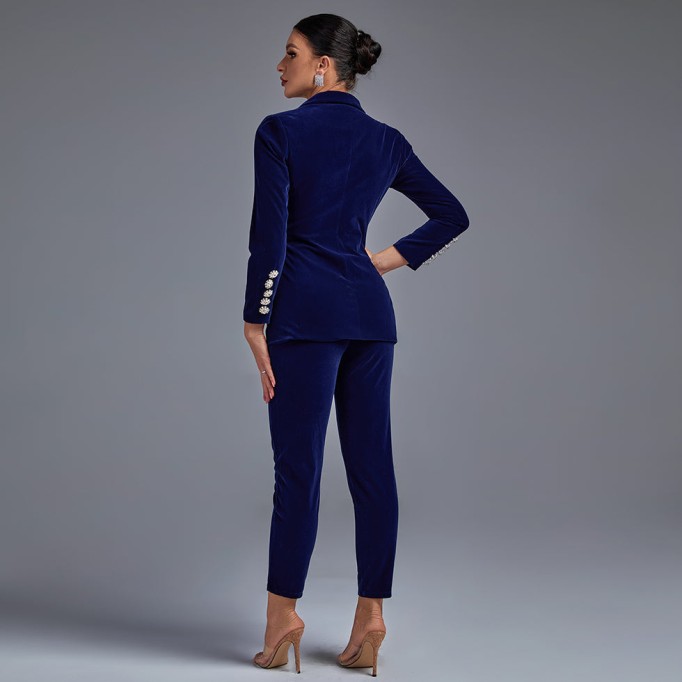 Velvet Fall&Winter Crystal Buckle Suit