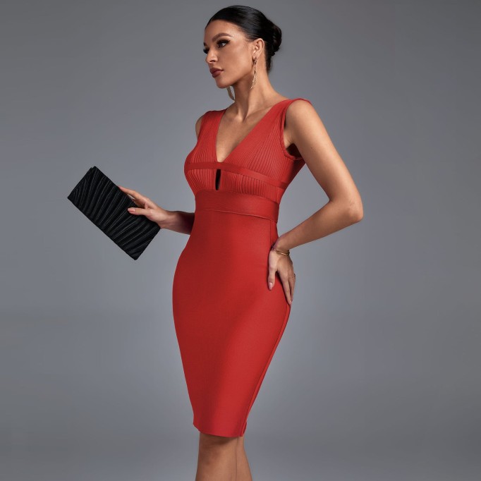 V Neck Sleeveless Fashion Bandage Dress