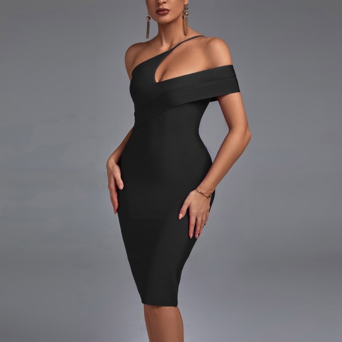 One Shoulder Midi Bandage Dress