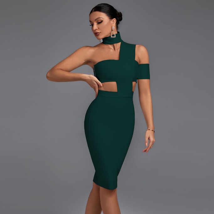 Halter Sleeveless Cut out Midi Bandage Dress